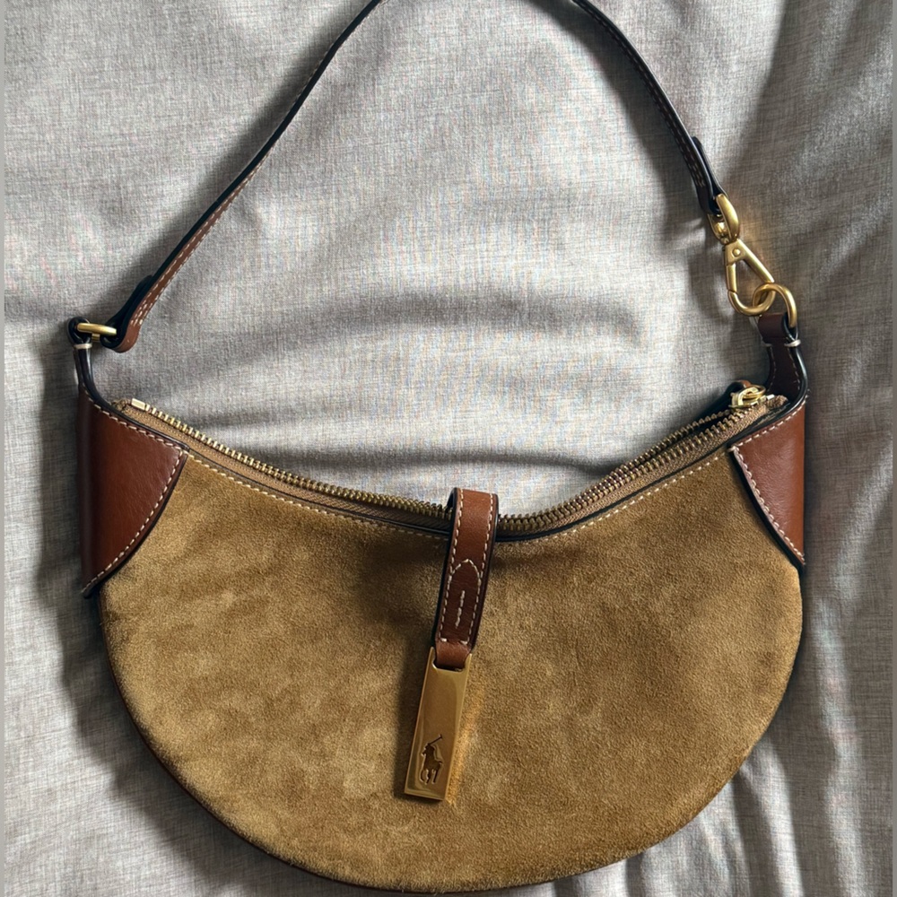Brown and Tan Suede Shoulder Bag